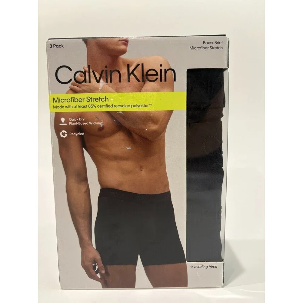 Calvin Klein Microfiber Stretch Boxer Briefs 3 Pack Men's M Black Recycled NIB